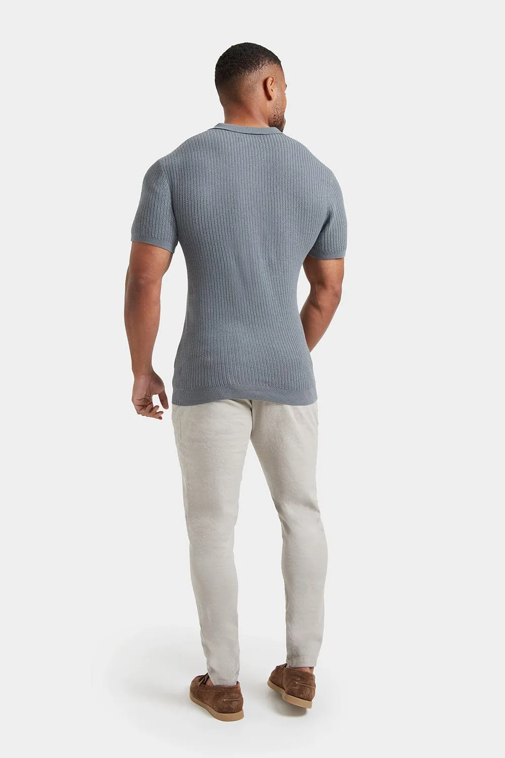 Textured Open Collar Knit Polo in Sage