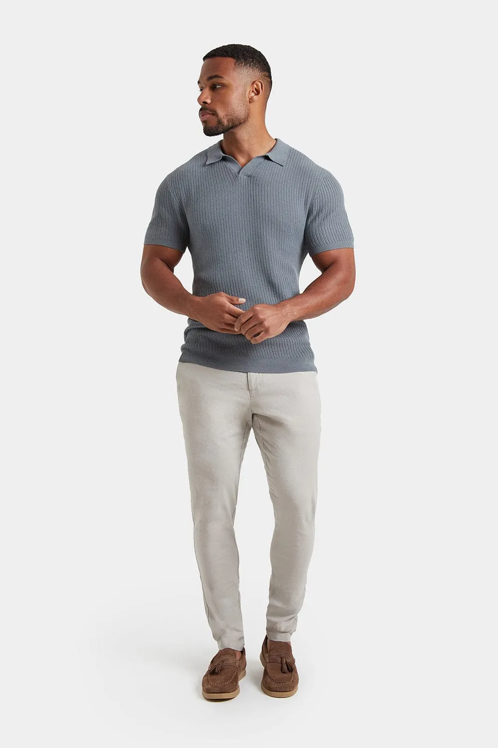 Textured Open Collar Knit Polo in Sage