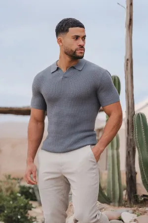 Textured Open Collar Knit Polo in Sage