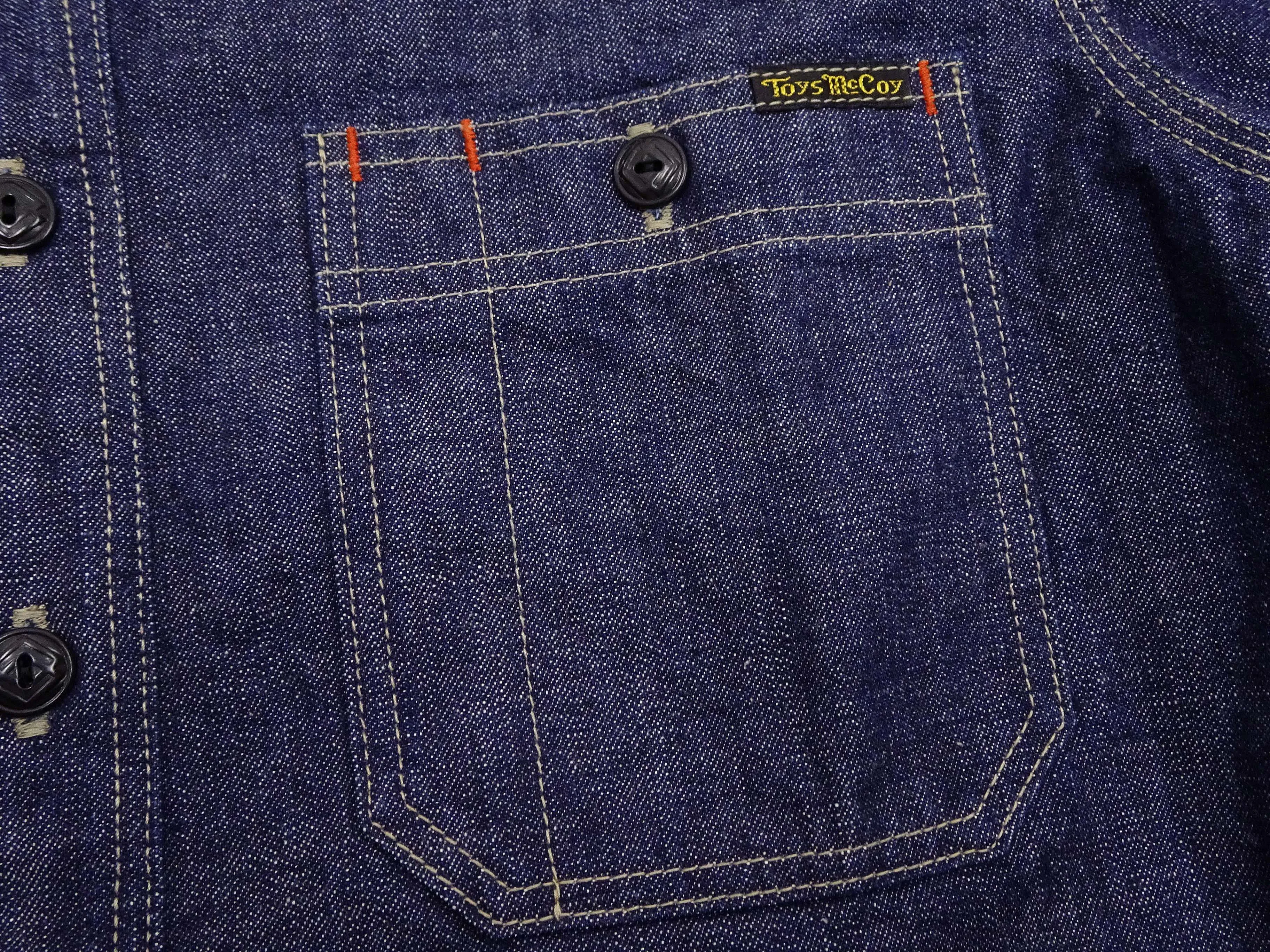 TOYS McCOY Denim Shirt Men's Casual Long Sleeve Plain 10.5 oz Indigo Denim Work Shirt TMS2406
