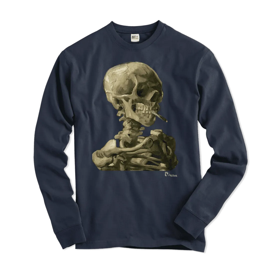 Van Gogh Skull of a Skeleton With Burning Cigarette 1886 Long Sleeve Shirt- 5 Colors