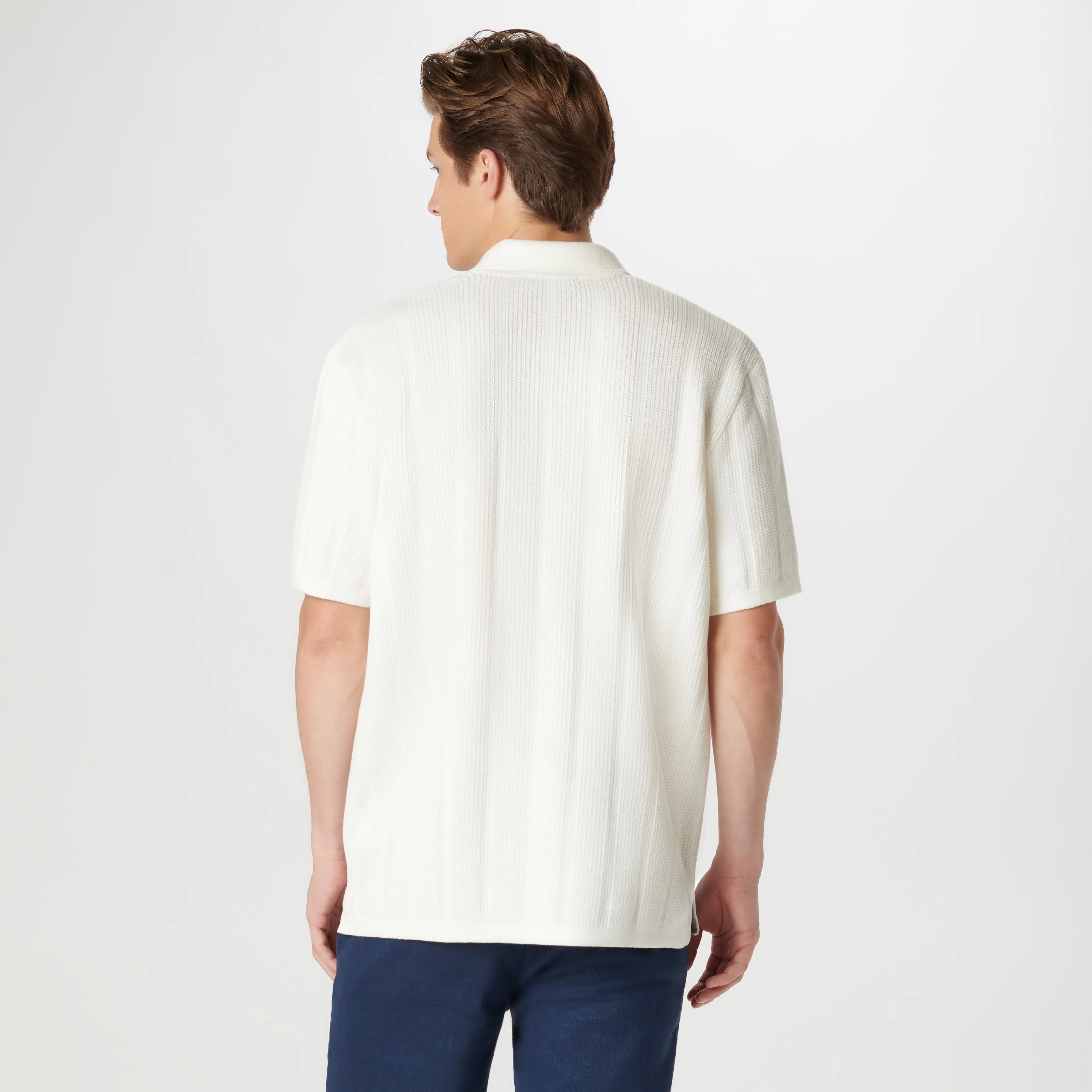 Waffle Rib Full Button Short Sleeve Polo Sweater