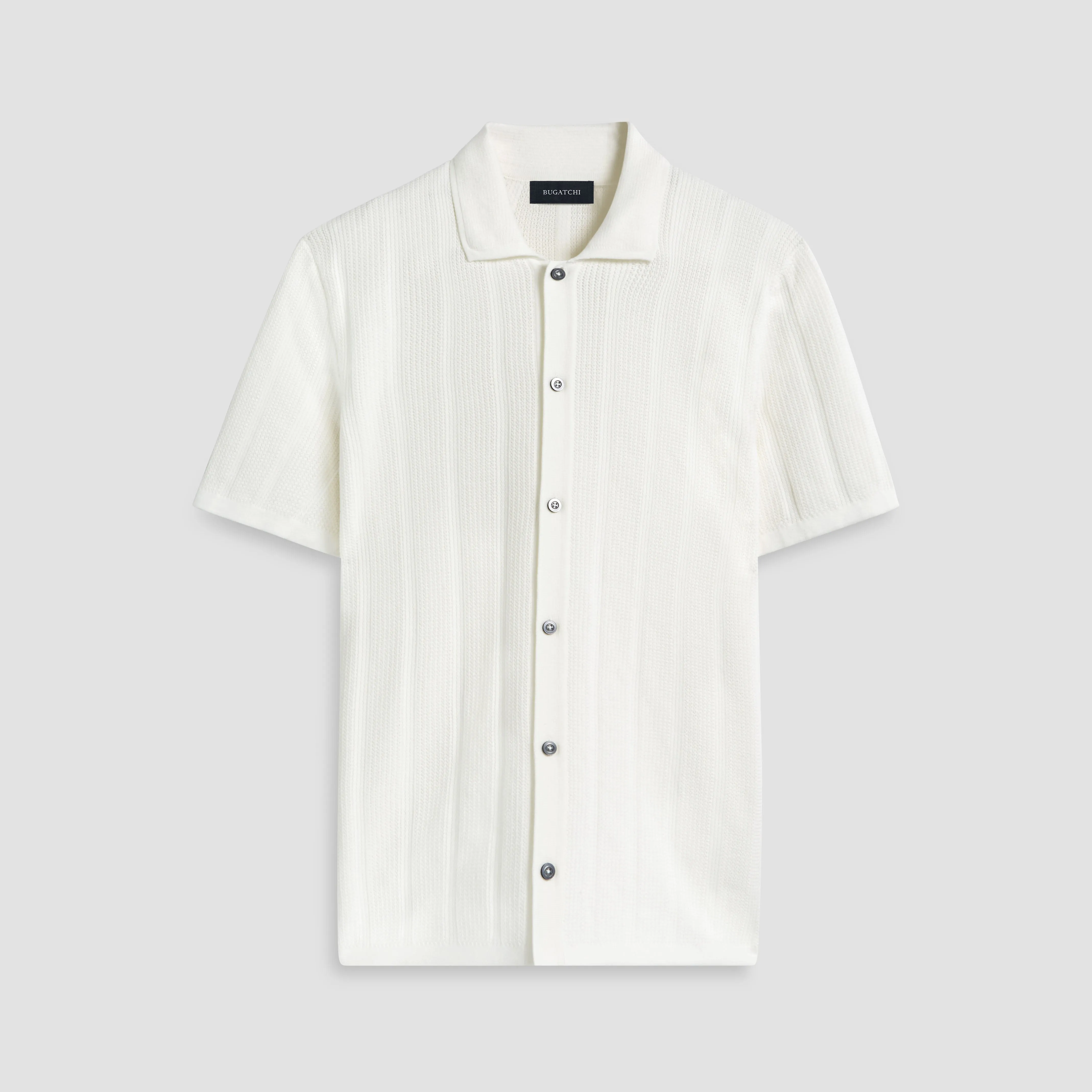 Waffle Rib Full Button Short Sleeve Polo Sweater