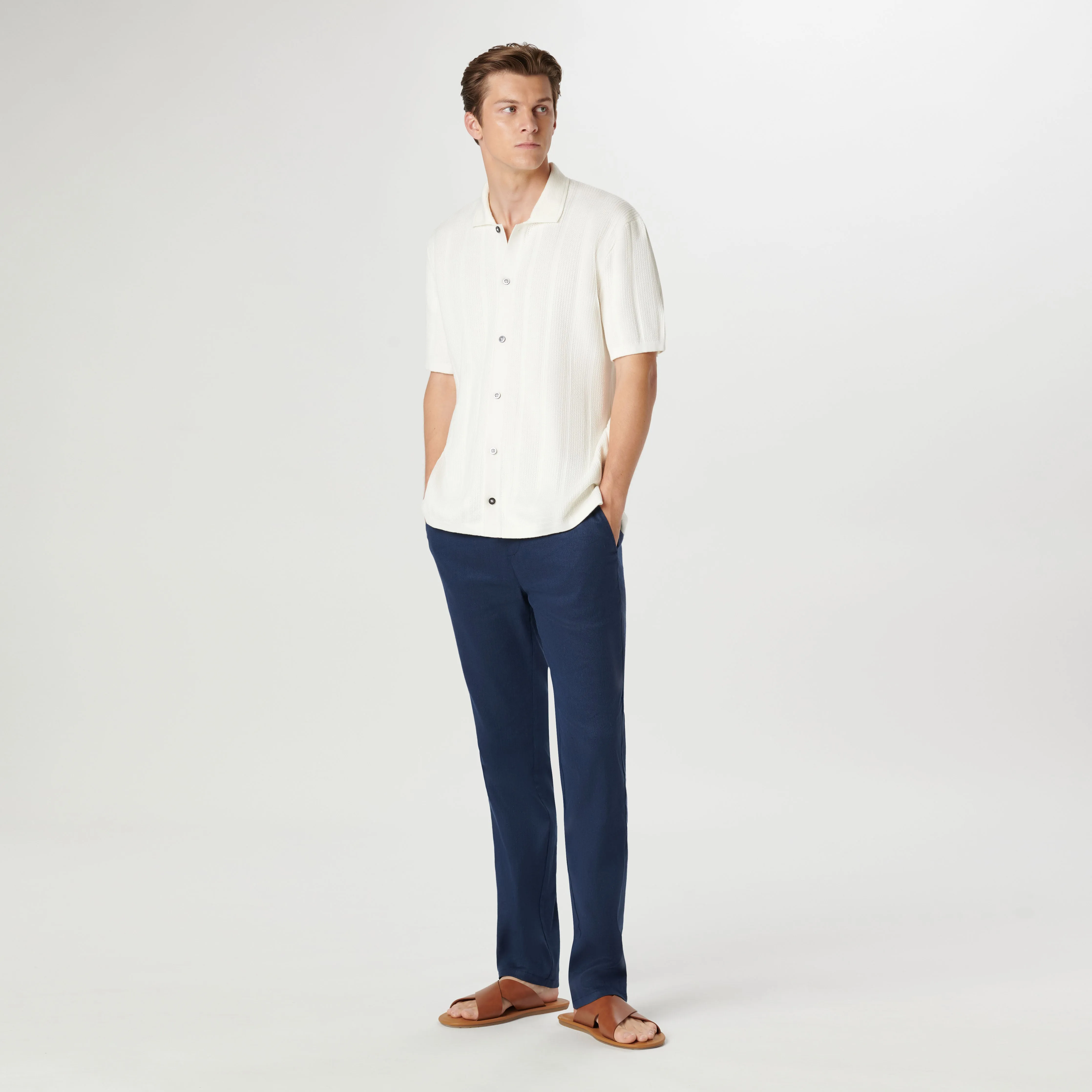 Waffle Rib Full Button Short Sleeve Polo Sweater
