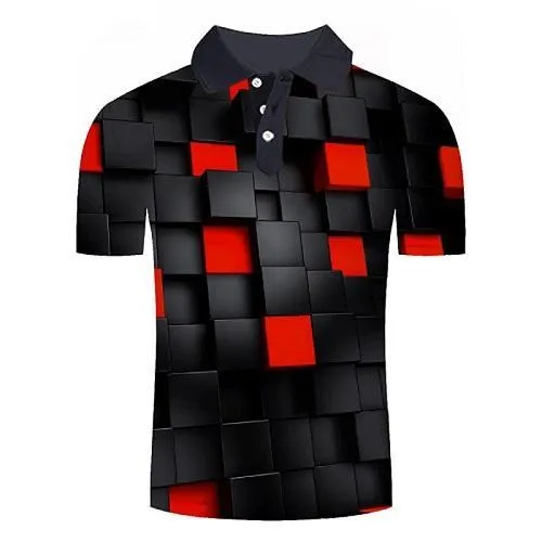 ZOOTOP BEAR 2019 Summer Hot Polo Shirt Men Short Sleeve Polo Shirt Red square 3d printed Shirts Slim Fit Cotton Men's Polo Shirt